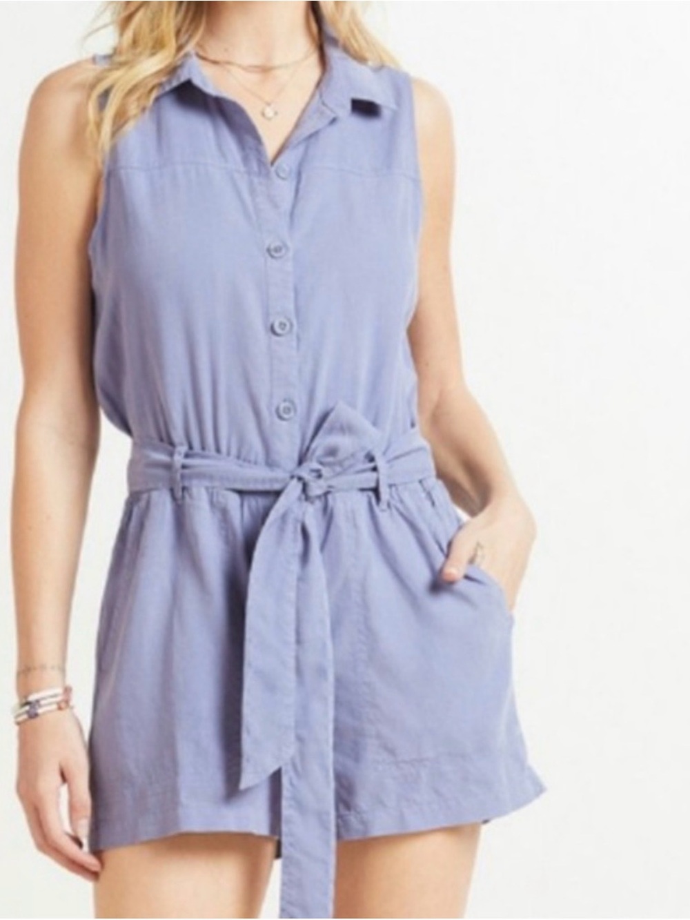 Cloth & Stone Utility Romper Blue Sleeveless Collared Size Medium Anthropologie